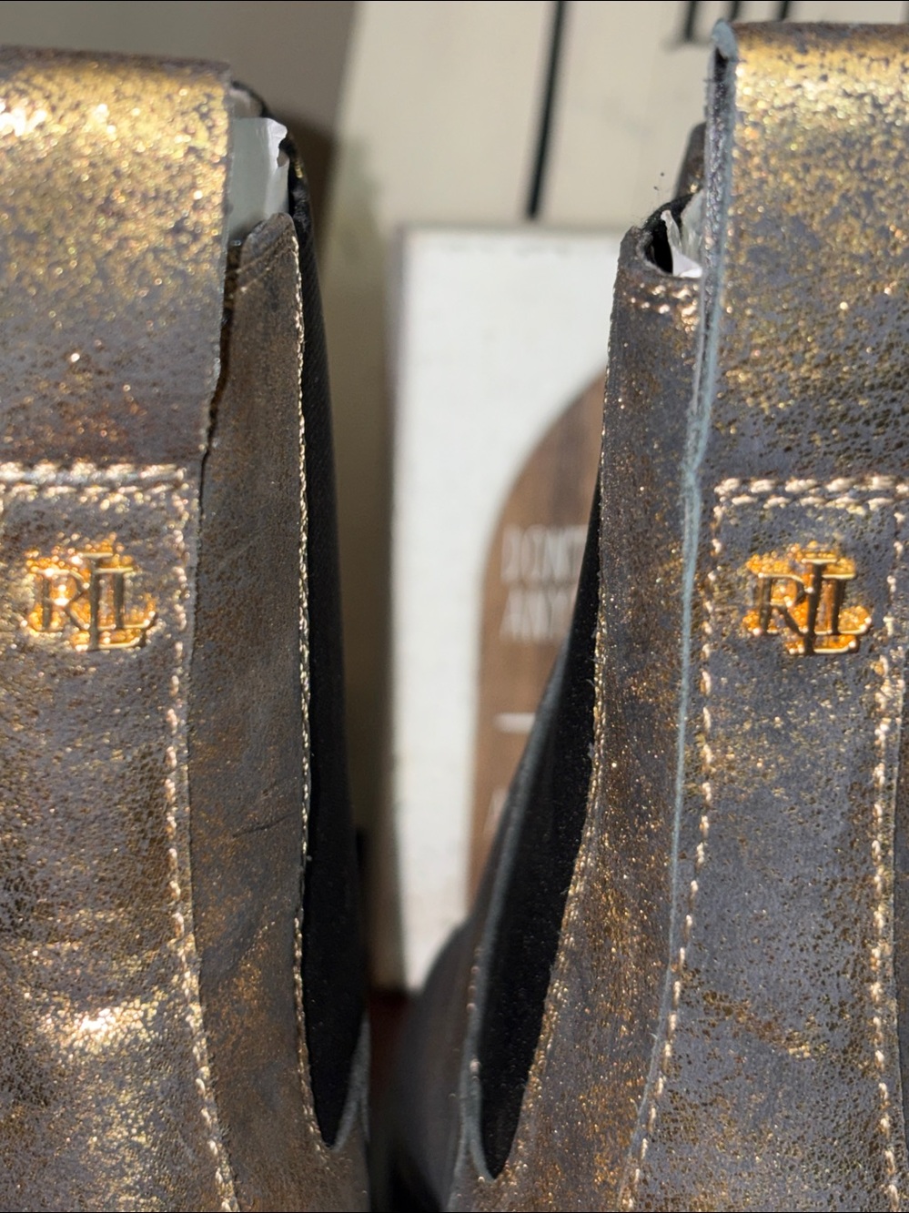 Lauren Ralph Lauren Corinne Metallic Gold Distress Chelsea Lug Sole Boots 10 NWT - Picture 10 of 17